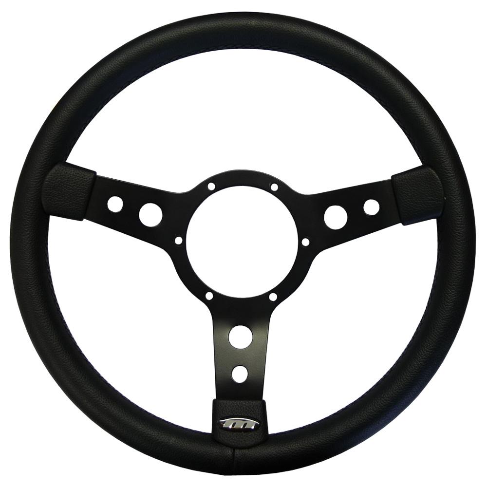 14 Inch Traditionele Steering Wheel Black Spokes Leather Rim